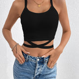 Crisscross Halter Top Back Solid Party Wear Crop Top
