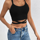 Crisscross Halter Top Back Solid Party Wear Crop Top