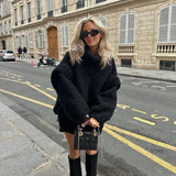 Solid Knit Turtleneck Double Lantern Sleeve Thick Warm Oversized Loose Fall Winter Sweater
