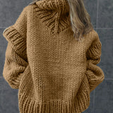 Solid Knit Turtleneck Double Lantern Sleeve Thick Warm Oversized Loose Fall Winter Sweater