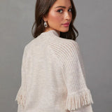Solid Long Sleeve Patchwork Tassel Pullover Women New Fashion Round Neck Sweater