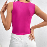 Sleeveless Women's Clothing Rib-knit Square Neck Tank Crop Top