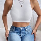 Ribbed Crop Tank Top Sleeveless Basic Summer Crop Top