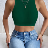 Ribbed Crop Tank Top Sleeveless Basic Summer Crop Top