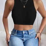 Ribbed Crop Tank Top Sleeveless Basic Summer Crop Top