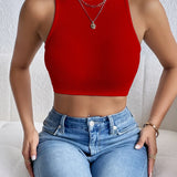 Ribbed Crop Tank Top Sleeveless Basic Summer Crop Top