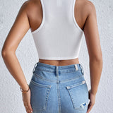 Ribbed Crop Tank Top Sleeveless Basic Summer Crop Top