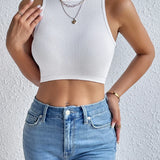 Ribbed Crop Tank Top Sleeveless Basic Summer Crop Top