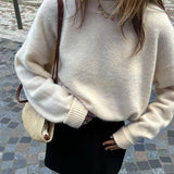 Solid Round Neck Pullover Women Long Sleeve Knitted Jumper Sweater