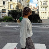 Solid Round Neck Pullover Women Long Sleeve Knitted Jumper Sweater