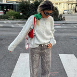 Solid Round Neck Pullover Women Long Sleeve Knitted Jumper Sweater