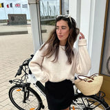 Solid Round Neck Pullover Women Long Sleeve Knitted Jumper Sweater