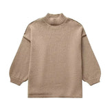 Solid Round Neck Splicing Knitted Pullover Women Basic Warm Long Sleeves Sweater