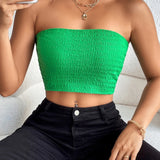 Shirred Crop Tube Top Casual Sleeveless Crop Top