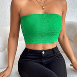 Shirred Crop Tube Top Casual Sleeveless Crop Top