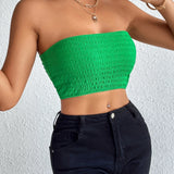 Shirred Crop Tube Top Casual Sleeveless Crop Top