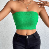 Shirred Crop Tube Top Casual Sleeveless Crop Top