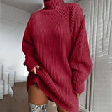 Loose Long Winter Fashion Knee-Length Sweater Dress Sweater