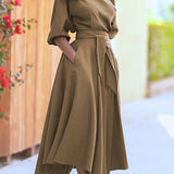 Diagonal Collar Boho Lace Up Elegant Dress
