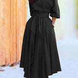 Diagonal Collar Boho Lace Up Elegant Dress