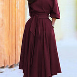 Diagonal Collar Boho Lace Up Elegant Dress