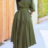 Diagonal Collar Boho Lace Up Elegant Dress