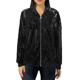Sequin Bomber Zipper Basic Lady Outwear Jacket