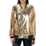 Sequin Bomber Zipper Basic Lady Outwear Jacket