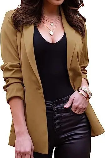 Long Sleeve Lapel Office Spring Autumn Button Women's Blazer Jacket