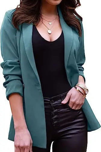 Long Sleeve Lapel Office Spring Autumn Button Women's Blazer Jacket