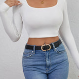 Cropped Casual Long Sleeve Solid Crop Tops
