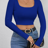 Cropped Casual Long Sleeve Solid Crop Tops