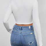Cropped Casual Long Sleeve Solid Crop Tops