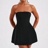 Strapless Backless Women Fashion With Zipper Off-Shoulder Sleeveless A-Line Bodycon Club Party Mini Dress