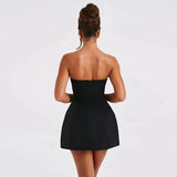 Strapless Backless Women Fashion With Zipper Off-Shoulder Sleeveless A-Line Bodycon Club Party Mini Dress