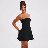 Strapless Backless Women Fashion With Zipper Off-Shoulder Sleeveless A-Line Bodycon Club Party Mini Dress
