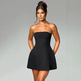 Strapless Backless Women Fashion With Zipper Off-Shoulder Sleeveless A-Line Bodycon Club Party Mini Dress
