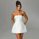 Strapless Backless Women Fashion With Zipper Off-Shoulder Sleeveless A-Line Bodycon Club Party Mini Dress