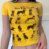 Street Style Dog Print American Slim Casual Short Korean Reviews Women's T-shirt