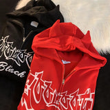 Retro Devil Wings Letter Printing Zipper Hoodie