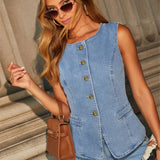 Streetwear Denim Wide Leg Office Two Piece Set