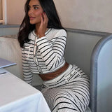 Striped Hollow Knitted High Waist Office Two Piece Set