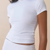 Summer 2025 Short Sleeve Simple Stretch Slim Pullovers Women's Crop Top T-shirt