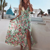 Chiffon Fashion V-neck Sleeveless Print Maxi Dress