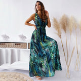 Chiffon Floral Print V-neck Sleeveless Beach Party Dress