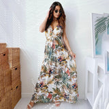 Chiffon Floral Print V-neck Sleeveless Beach Party Dress