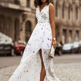 Chiffon Print Boho V-neck Sleeveless Holiday Party Dress