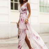 Chiffon Print Boho V-neck Sleeveless Holiday Party Dress