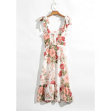 Print Beach Dress Sweetheart Neck Strap Elegant Vintage Chiffon Midi Dress