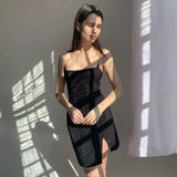 Summer Daily Joker European And American Wind Flat Mouth Clavicle Shoulder Strap Waist Show Thin Halter Dress